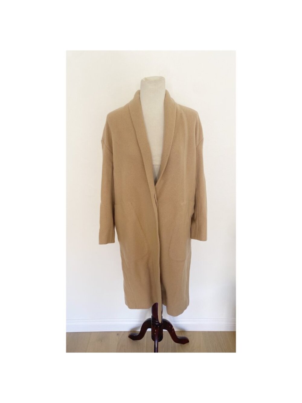 Vince Collarless Coat Jacket Wool Tan Camel